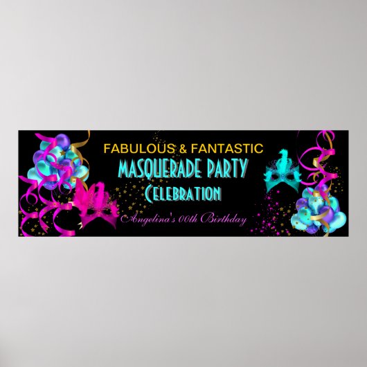 BLAUWGROEN "HOT PINK Banner MASQUERADE Birthday" Poster (Voorkant)