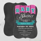 Blauwgroen Hot Pink Chalkboard Flag Baby shower Ui Kaart (Voorkant / Achterkant)