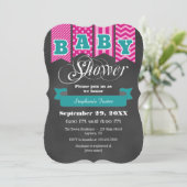 Blauwgroen Hot Pink Chalkboard Flag Baby shower Ui Kaart (Staand voorkant)