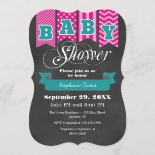 Blauwgroen Hot Pink Chalkboard Flag Baby shower Ui Kaart