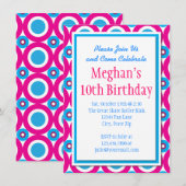Blauwgroen Hot Pink Circles Birthday Party Invitat Kaart (Voorkant / Achterkant)