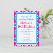 Blauwgroen Hot Pink Circles Birthday Party Invitat Kaart (Staand voorkant)