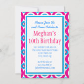 Blauwgroen Hot Pink Circles Birthday Party Invitat Kaart (Voorkant)