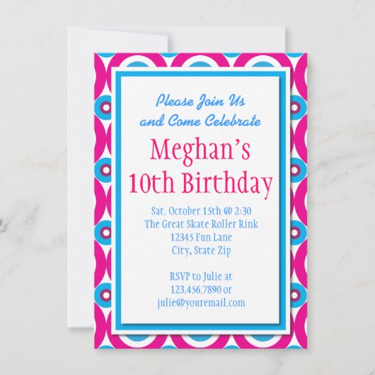 Blauwgroen Hot Pink Circles Birthday Party Invitat Kaart (Voorkant)