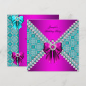 Blauwgroen Hot Pink Diamonds Elegant Birthday Part Kaart (Voorkant / Achterkant)