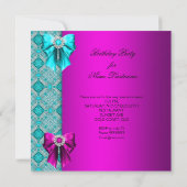 Blauwgroen Hot Pink Diamonds Elegant Birthday Part Kaart (Achterkant)