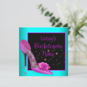 Blauwgroen Hot Pink High Heel Corset Bachelorette  Kaart (Staand voorkant)