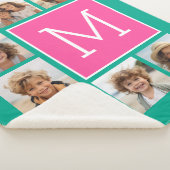 Blauwgroen & Hot Pink Square 8 Monogram fotocollag Sherpa Deken (3/4)