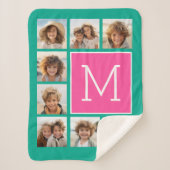 Blauwgroen & Hot Pink Square 8 Monogram fotocollag Sherpa Deken (Voorkant)