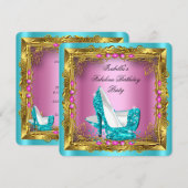 Blauwgroen hotroze glitter op hoog niveau - Birthd Kaart (Voorkant / Achterkant)