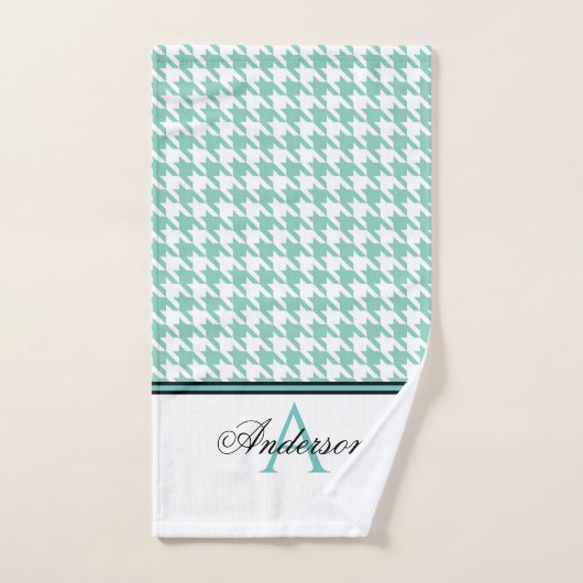 Blauwgroen houndstooth-monogram bad handdoek (Handdoek)