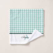 Blauwgroen houndstooth-monogram bad handdoek (Wasdoekje)