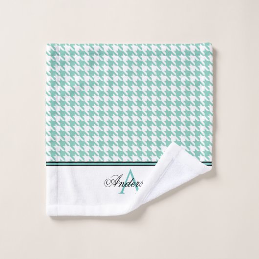Blauwgroen houndstooth-monogram bad handdoek (Wasdoekje)