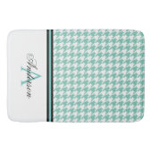 Blauwgroen houndstooth-monogram badmat (Voorkant)