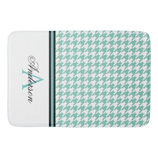 Blauwgroen houndstooth-monogram badmat (Voorkant)
