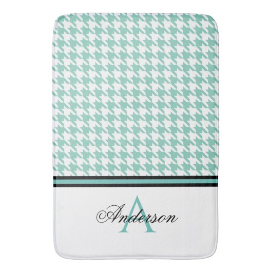 Blauwgroen houndstooth-monogram badmat (Voorkant Verticaal)