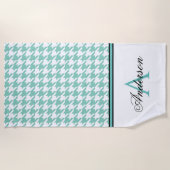 Blauwgroen houndstooth-monogram strandlaken (Voorkant)