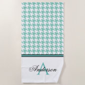 Blauwgroen houndstooth-monogram strandlaken (Voorkant)