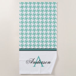 Blauwgroen houndstooth-monogram strandlaken