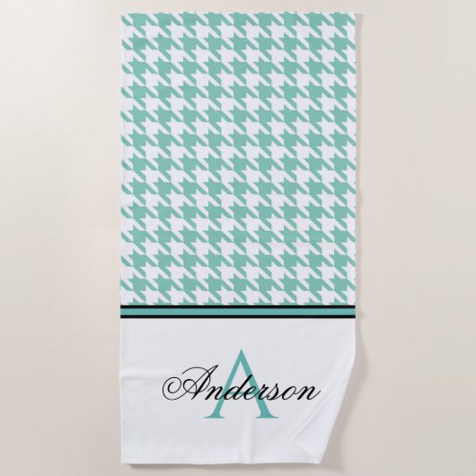 Blauwgroen houndstooth-monogram strandlaken (Voorkant)
