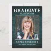 Blauwgroen hout - Afstuderen stijlvol Rustisch lan Aankondiging (Voorkant)