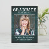 Blauwgroen hout - Afstuderen stijlvol Rustisch lan Aankondiging (Staand voorkant)