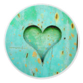 Blauwgroen hout bijtende hartslag keramische knop (Voorkant)