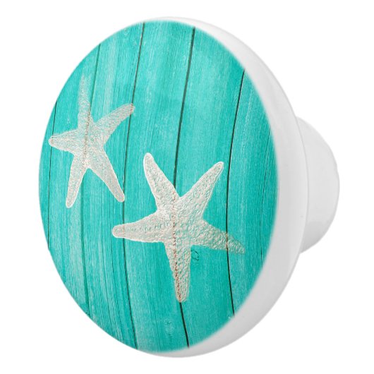 Blauwgroen hout en staarten strand Elegant grafisc Keramische Knop (Rechts)