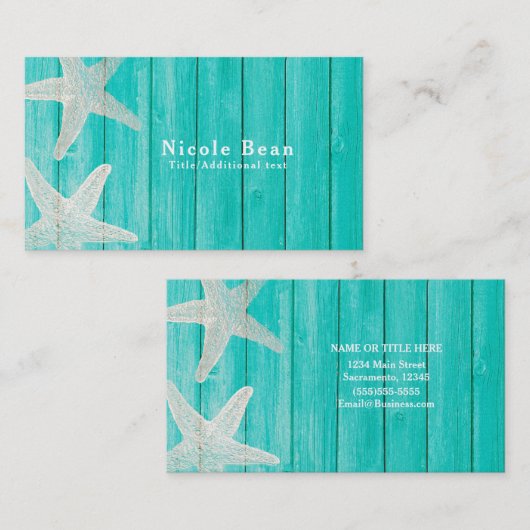 Blauwgroen hout en staarten strand Elegant grafisc Visitekaartje (Voorkant / Achterkant)