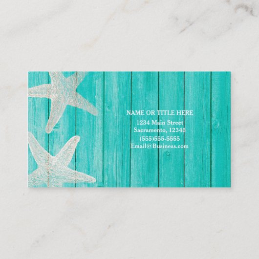 Blauwgroen hout en staarten strand Elegant grafisc Visitekaartje (Achterkant)