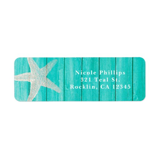Blauwgroen hout en staarvis Beach Elegant Invitati Etiket (Voorkant)