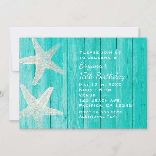 Blauwgroen hout en staarvis Beach Elegant Invitati Kaart (Voorkant)