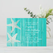 Blauwgroen hout en staarvis Beach Elegant Invitati Kaart (Staand voorkant)