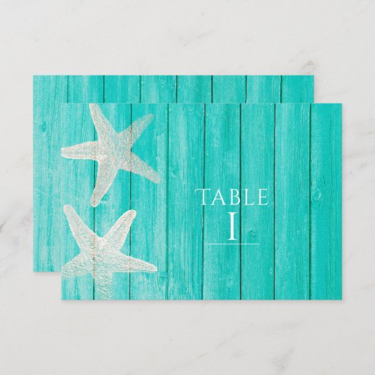 Blauwgroen hout en staarvis Beach Elegant Table Nu Kaart (Voorkant / Achterkant)