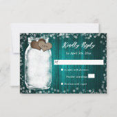 Blauwgroen Hout Twee Harten Mason Jar Wedding RSVP (Voorkant)