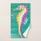 blauwgroen hout van zeepaard bad handdoek (Handdoek)