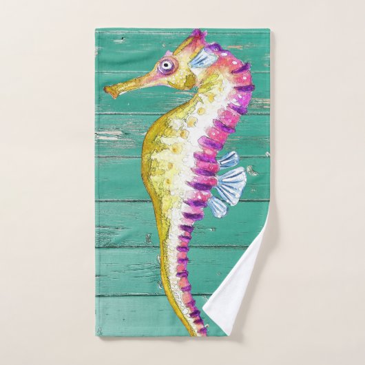 blauwgroen hout van zeepaard bad handdoek (Handdoek)
