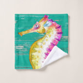 blauwgroen hout van zeepaard bad handdoek (Wasdoekje)