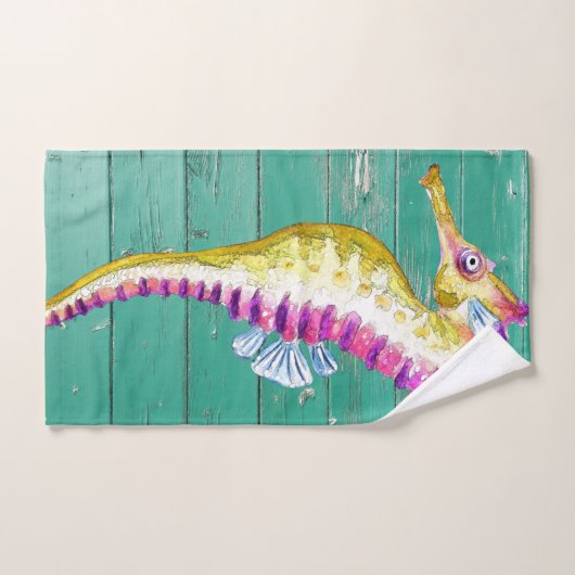 blauwgroen hout van zeepaard bad handdoek (Handdoek)