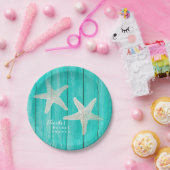 Blauwgroen Hout & Zeesterren Strand Elegant Tropic Papieren Bordje (Feest)