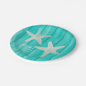Blauwgroen Hout & Zeesterren Strand Elegant Tropic Papieren Bordje (Gekanteld)