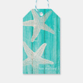 Blauwgroen Hout & Zeesterren Strand Elegante Feest Cadeaulabel (Achterkant)