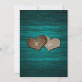 Blauwgroen hout zonnebloem bruiloft foto save the date (Achterkant)