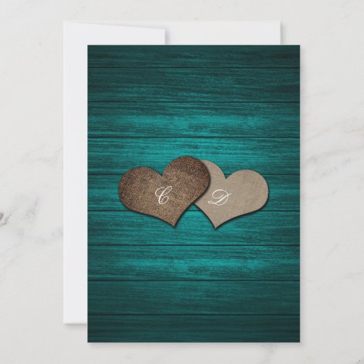 Blauwgroen hout zonnebloem bruiloft foto save the date (Achterkant)