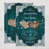 Blauwgroen Houten Burlap Bloemen Kant Country Wedd Kaart (Voorkant / Achterkant)