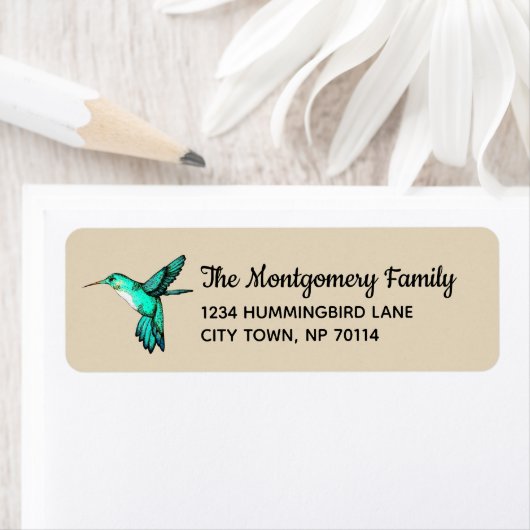 Blauwgroen Hummingbird Family Etiket (Insitu)