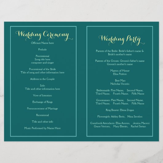 Blauwgroen, huwelijksprogramma met lantaarns (Achterkant)