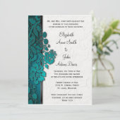 Blauwgroen huwelijksuitnodiging door Damask Kaart (Staand voorkant)