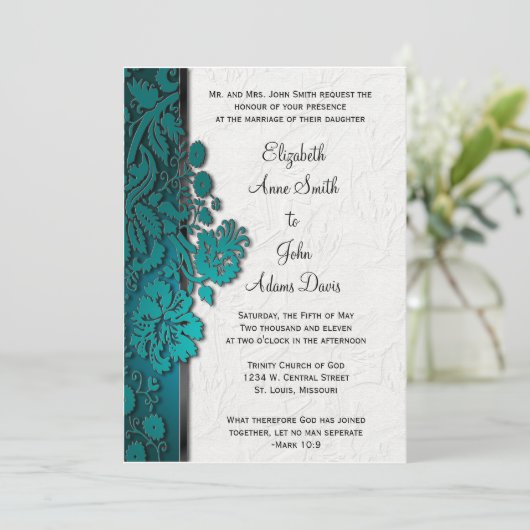 Blauwgroen huwelijksuitnodiging door Damask Kaart