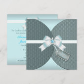  Blauwgroen huwelijksuitnodiging met juwelen Kaart (Voorkant / Achterkant)